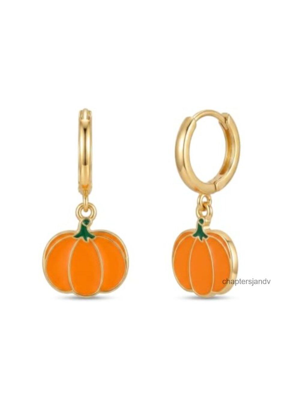 Small Gold Hoop Dangle Earrings with Pumpkin Charms for Women